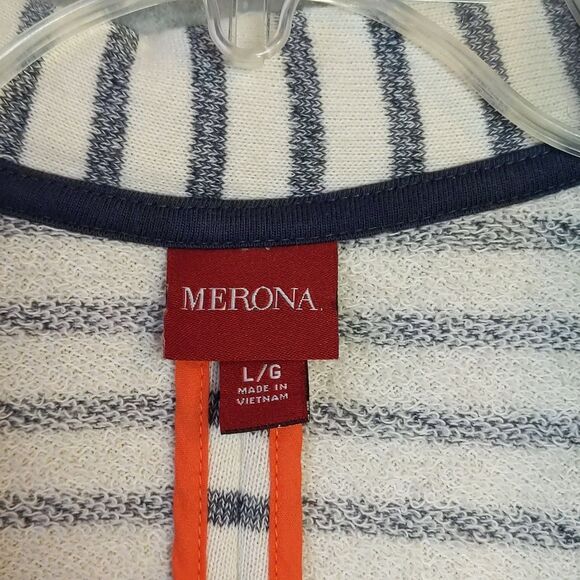 Merona White Blue Stripe Cotton Blazer Jacket Women's L - Picture 3 of 4